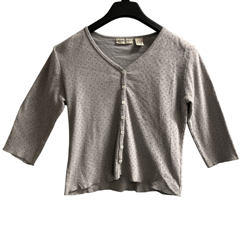 Vintage Aeropostale Y2K Top Gray Micro Floral Henley Preppy Cottagecore